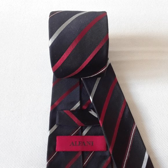 Alfani. Slim Striped Silk Tie. Black - Picture 6 of 9